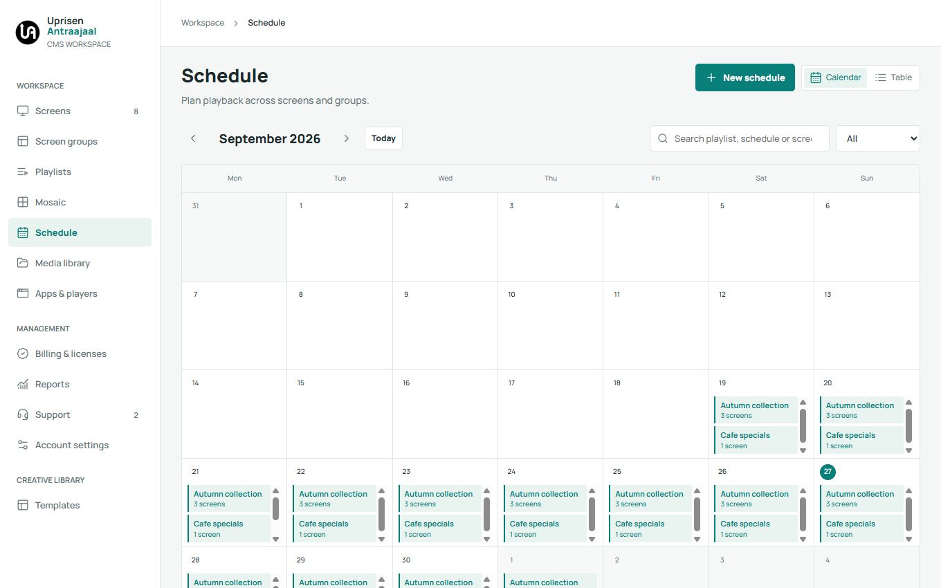 A clearer view of what plays next. Uprisen CMS product interface.